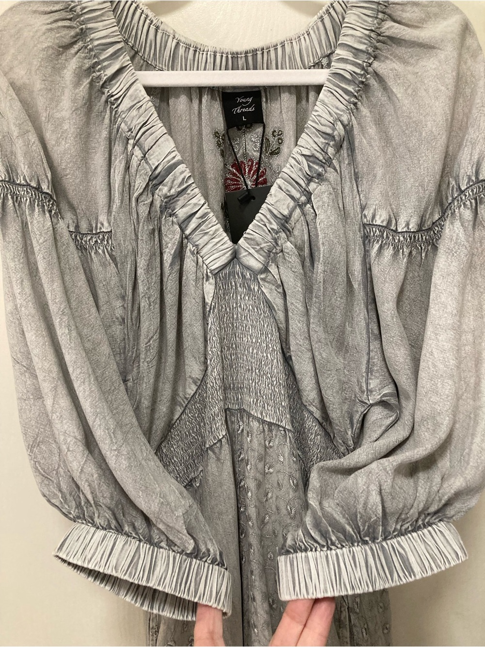 Young Threads Boho Gray Ruffled Midi Dress - Picture 8 of 12